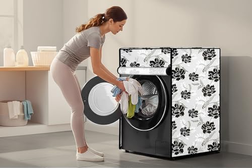 Image of Stylista Washing Machine Cover Compatible for Bosch 8 kg Front Load WAT24463IN Floral Pattern White
