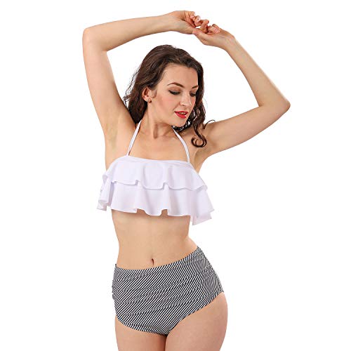 SHOLOV Bikinis Mujer 2019 Tendencia Cintura Alta o High Waisted, Traje de Baño Dulce con Volante, Ropa para Playa Sexy, Bikini Talle Alto para Poco Pecho, Tankinis Mujer Vintage, Bikini Push Up