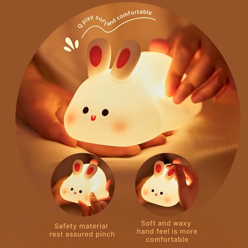 Image of S NMT Cute Rabbit Silicone Night Lights Cartoon Bedroom Lamp for Children's Room Decor, USB Rechargeable Timing Dimming Silicone Sleep Light for Kids, Toddler, Baby