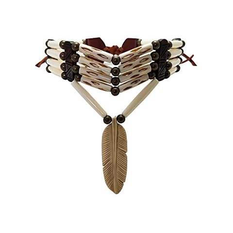 Local Bead Shop Handmade Traditional 4 Row Buffalo Bone Hairpipe Tribal Choker Necklace with Feather Pendant Cover