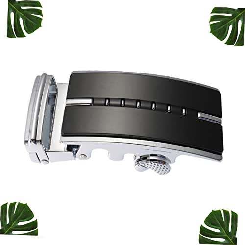 Homoyoyo Men's Automatic Ratchet Leather Belt with Solid Buckle - Elegant Black Dress Belt for All Occasions, Black, 8.2*3.6cm4
