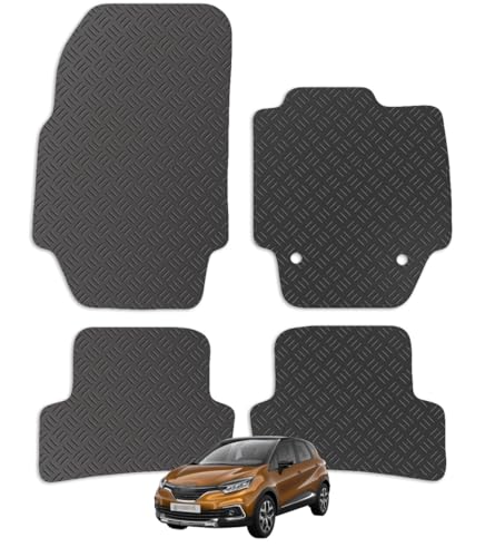 Carsio Rubber Car Mats For Renault Captur 2013 to 2019 Tailored Fit Floor Mat Set Complete Accessory Black Custom Fitted - All Weather & Heavy Duty, Anti-Slip Backing with Clips