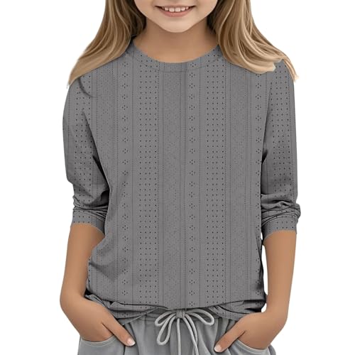 Girls 3/4 Length Sleeve Tops Kids Spring Fall Fashion Clothes Casual Eyelet Elegant Crewneck Blouse Shirt 3-12 Years