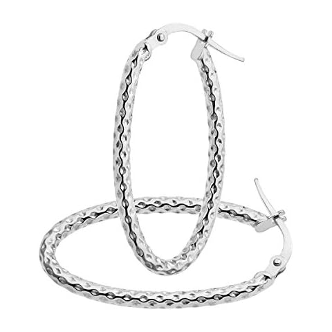 9ct White Gold Earrings - Fine Diamond Cut Textured Hoop Women’s Earrings - by Elegano Cover