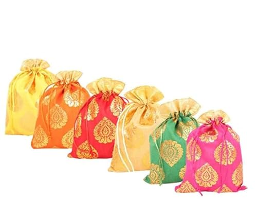 Image of Designer Fabric Potli Batwa Bag Bridal Purse Women handbag Shagun Pouch Return Gifts MultiColor
