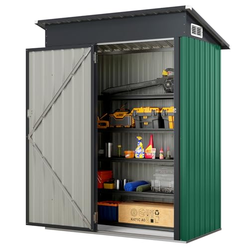 COSTWAY Abri de Jardin Métal Galvanisé 1.5 m³, Petite Cabane Jardin Exterieur, Porte avec Loquet, Toit en Pente, 4 Gants, 2 Trous d’Aérations (Vert)