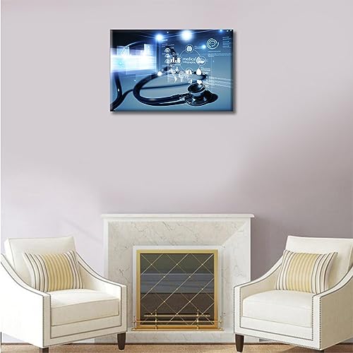 Image of 1 Panels Stethoscope and Medical Framed Wall Art Medical Stethoscope and Infographic Canvas Photo Art Prints Medical Prints for Wall Decor Giclee Gallery-Wrapped Posters and Prints (12 inch Wx18 H)