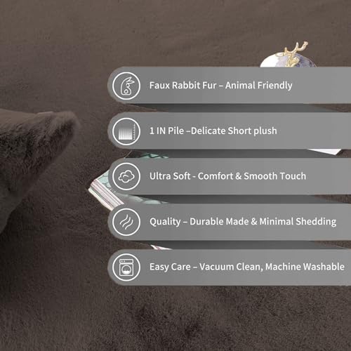 Image of Super Soft Rabbit Fur Silk Wool Carpet Thick and Washable Area Rug for Living Room and Bedroom (Brown, 6 x 9 Feet)