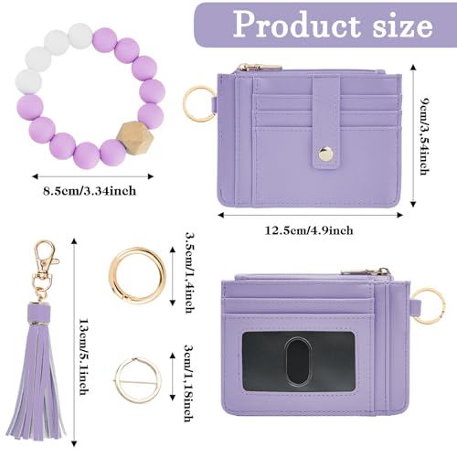 Image of KNGITRYI Wristlet Wallet for Women,RFID Keychain Wallet with Beaded Strap | 8 Card Slots,ID Window,Zipper Pocket,Leather Tassel,Compact Design
