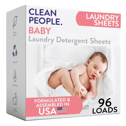 Image of The Clean People Unscented Baby Laundry Detergent Sheets - Hypoallergenic - Ultra Concentrated, Recyclable Packaging, Fights Stains & Odors on Baby Clothes & Bedding - Fragrance Free, 96 Pack