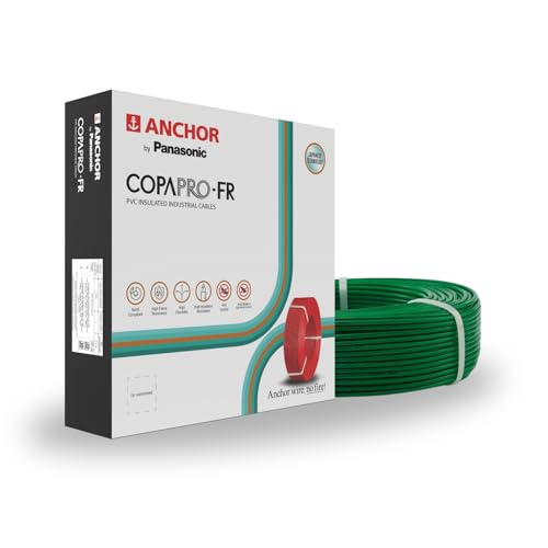 Image of Anchor by Panasonic 0.75 mm COPAPro FR Electrical Wire, 90 Meter Fire Resistant Single Core PVC insulated Pure Copper Wire, Anti Rodent Anti Termite Flexible Wire for Connections (GREEN, 96137GN)