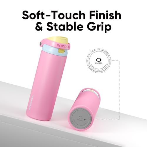 Image of ENCOOL Leakproof Insulated Water Bottle with Straw Dual-Sip Water Bottle Bag-Safe Design for Work, Commute & Gym - Keeps Drinks Cold All Day, 24 oz, Shell Pink