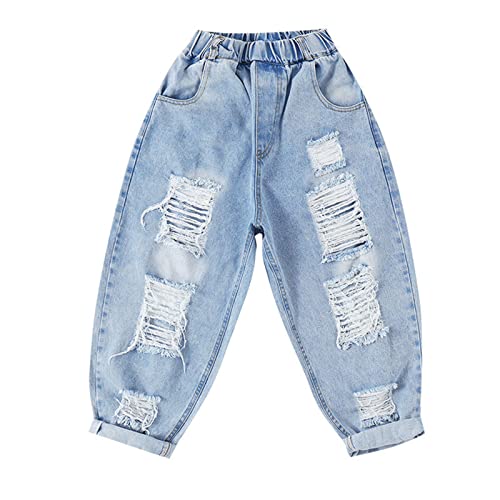 Girls Fashion Ripped Jeans Teenage Children Loose Pencil Pants Summer Denim Trousers4