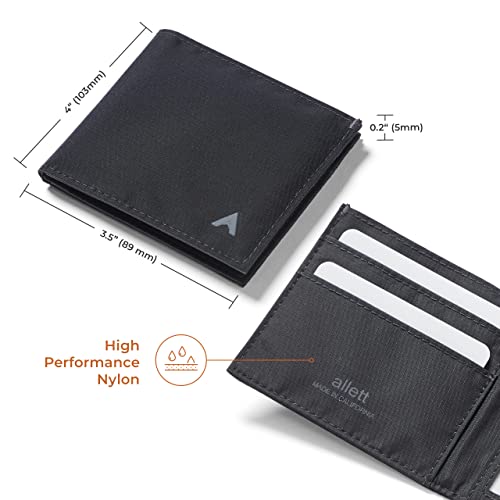 Allett ID Wallet, Jet Black | Nylon, RFID Blocking | Slim Minimalist Bifold Wallet, Water Resistant, Durable, Thin, Front Pocket | Holds 4-12+ Cards, Cash3