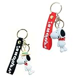 [Sotine] 2個 スヌーピーキーホルダー 携帯ストラップ 超かわいい ペンダント バックパックの装飾品車 ペンダント 小物 携帯電話のストラップ かばん (ブラック+レッド)