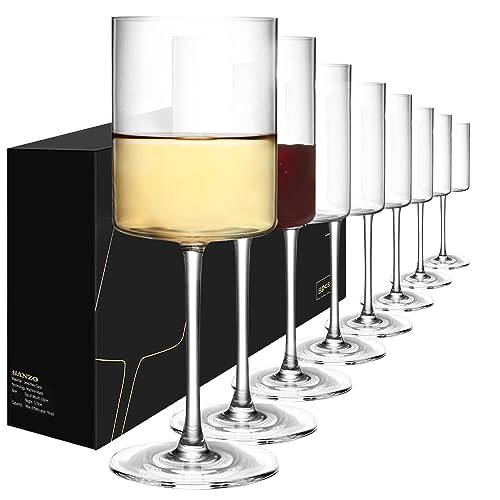 El Mejor Listado de Copas de vino - los preferidos. 42 SANZO Square Wine Glasses Set 8, Wine Glasses 15oz, Elegant Design White Wine Glasses, Red Wine Glasses Set for Home Bar Party (8pcs) 1