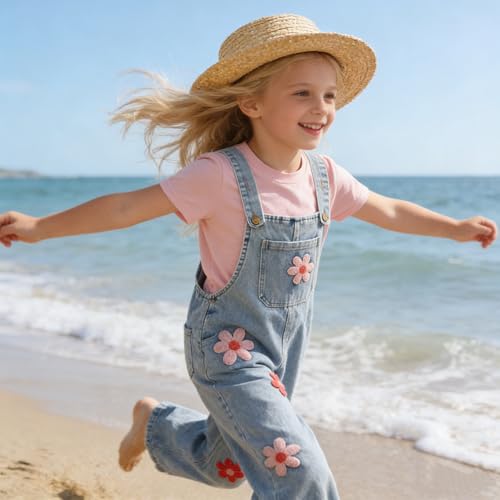 Image of OLMRJKD Toddler Girl Summer Clothes Short Sleeve Denim Overall Jumpsuit with Top Girls Spring Outfits Set
