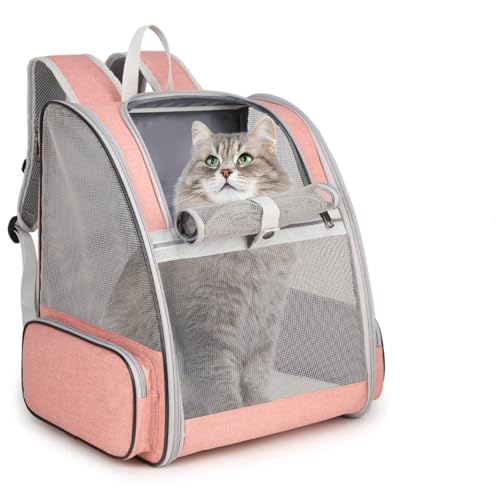 DICOCO 猫 犬 キャリー 猫用キャリー リュック バックパック式 リュックタイプ ハンドキャリー PVC 度窓 ペットキャリー バッグ 折畳み多機能 メッシュ 横出入り 通気性 臭気がない 布製 逃出防止 子猫 中・大型猫用 小・中型犬 うさぎ用 旅