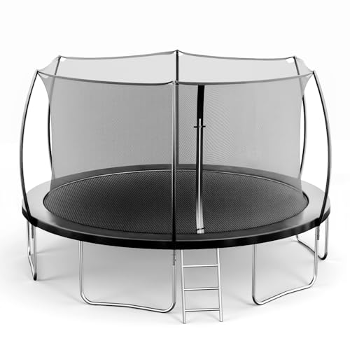 Seray 10FT 12FT 14FT Recreational Trampoline with Enclosure Net and Ladder and Anti-Rust Coating, ASTM Approved Trampoline Outdoor for Kids and Adults Outdoor Yard Trampolines (12FT-1)
