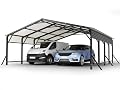 Metal Carport Garage 20×20ft Heavy Duty with Steel Roof & Enhanced Base, Large Heavy Duty Canopy Car Port, Outdoor Snowy Windy Capacity Carports for Car, Truck, Boat, Tractors, Party