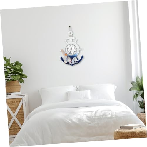 Garneck 1113LZ453UULJYUM Beach Clock Nautical Wall Clock Wooden Anchor Wheel Clock Decorative Wall Clock Coastal Beach Home Decor Mediterranean Style Wall Hanging Ornament Style 1 Nautical Decor thumb #2