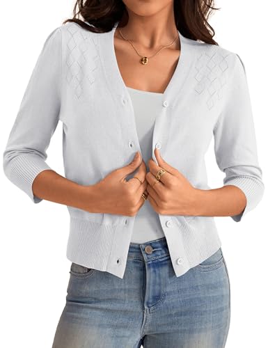 VERABENDI Women's 3/4 Sleeve Cropped Cardigan Sweaters Button Down Open Front Bolero Shrugs for Dresses S-XL2