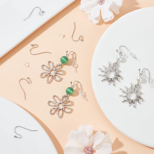 SOFPLATE 1 Box 300Pcs Fish Hook Earring Wires Silver Earring Hooks Bulk Stainless Steel French Ear Wires with Ear Nuts and Jump Rings Ball Dot Dangle Earring Findings for jewellery Making Supplies Wom - Image 4