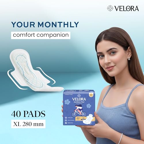 Image of Velora Soft Feel & Rash Free XL 80 Pads Combo with Wider Back for Extra Coverage |Quick Absorption| Medium Flow Straight Sanitary Pads for Women & Girl (40 Pads Each-280MM)