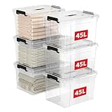 Cetomo 45L*6 Caja de Almacenamiento con Asa, Paquete de 6 de 45L