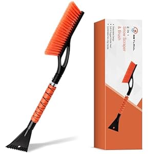Cepillo de nieve resistente de 27 pulgadas y raspador de hielo | Cabeza de cerdas sin arañazos y raspador desmontable con cuerpo de aluminio y agarre ergonómico | Accesorios de invierno para