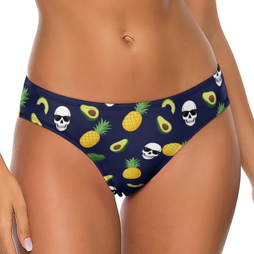 XUTSAKDCJ Women's Fashion No Show Thong Comfortable Summer Skull Pineapple Ice Cream Avocado Print Panties Workout Yoga Gym Seamless Thongs