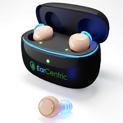 EarCentric Whisper Rechargeable Hearing Aids for Seniors – OTC Hearing Aids with Portable Charging Case, Nearly Invisible CIC Hearing Amplifier for Adults +50dB Gain 24dB Noise Reduction 2 weeks hearing power Amplifier - Clear Sound All-Day Comfort