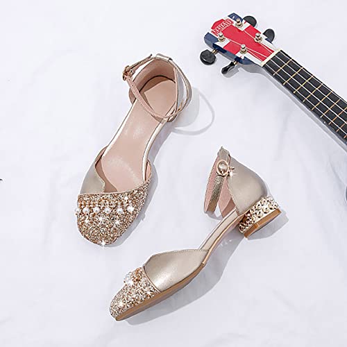 Betadog Girls Sandals Kids Glitter Bow Dress Shoes Heel Sequins Princess Sandals Toddler Flower Wedding Party Shoes (Gold-d, 13)2