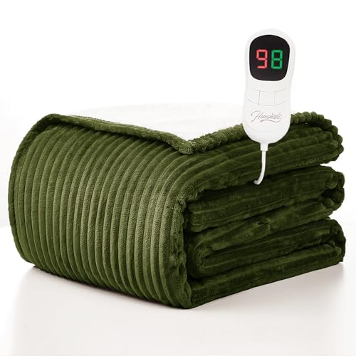 Image of Homemate Heated Blanket Electric Throw - 50 inchx60 inch Heating Blanket Throw 1 /2 /4 /6 /8 Hours Auto-Off 10 Heat Levels Over-Heat Protection Soft Flannel Sherpa ETL Certification
