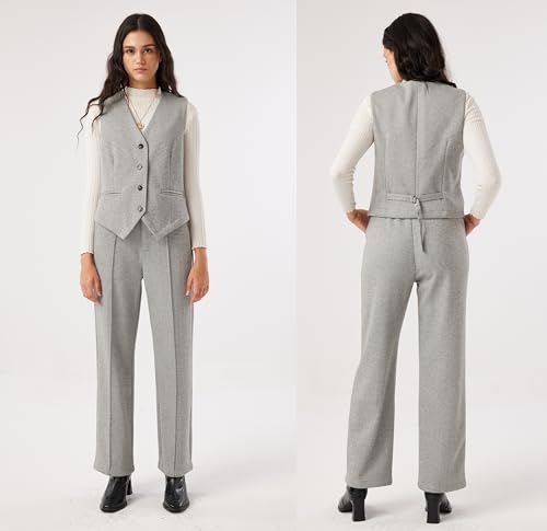 Women's 2 Piece Outfits Wool Blend Vest Waistcoat Dressy Casual Sets Winter Thick Pants Suits3