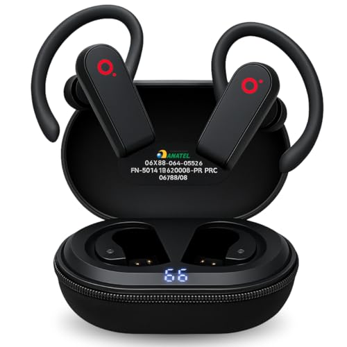 Fones de Ouvido Bluetooth Sem Fio, Esportivo c/ 80h de Reprodução com LED Display e com Gancho Anti Quedas, IPX7 à Prova d'Água, Graves Profundos,...