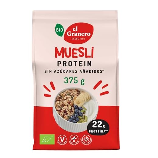 El Granero Integral - Muesli Protein Ecológico 375 g - Copos de Avena y Soja - Alto Contenido en Proteína y Fibra - Aporta una Dosis Extra de Energía - Cereales de Desayuno