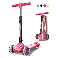 LOL-FUN 3 Wheel Toddler Scooter for Kids Ages 3-8 Years Old Boy Girl, Foldable Kids scooter with 4 Adjustable Height, Extra-Wide Childrens Kick Scooter with Lean-to-Steer and LED Flashing Wheels