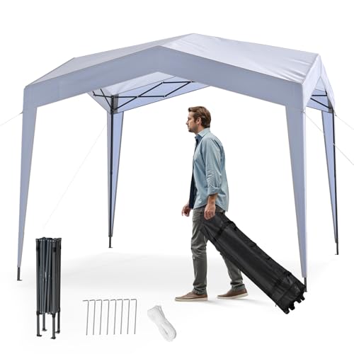 GOPLUS 302 x 302 cm Carpa Emergente para Exteriores, Gazebo de Fácil Montaje con Techo Más Alto, Bolsa con Ruedas y Altura Ajustable, Tienda Comercial Plegable Portátil (sin Pared)