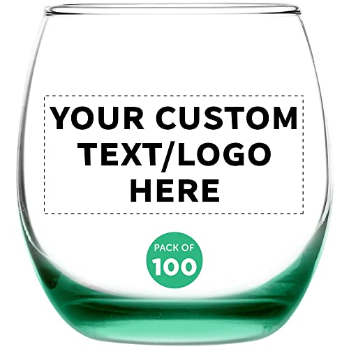 Custom Mikonos Stemless Wine Glasses 11.5 oz. Set of 100, Personalized Bulk Pack – Restaurant Glassware, Perfect for Red Wine, White Wine, Cocktails – Green