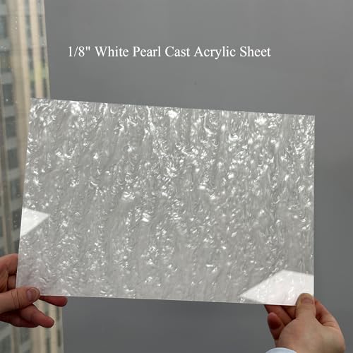 Image of TOEPODO Pearlescent Ripple Cast Acrylic Sheets 1 /8inch Thick Marble Acrylic Sheets for Laser Cutting Plexiglass Sheets for Art Design DIY Crafts Home Deco (3, White Marble, 8x12 Inch)