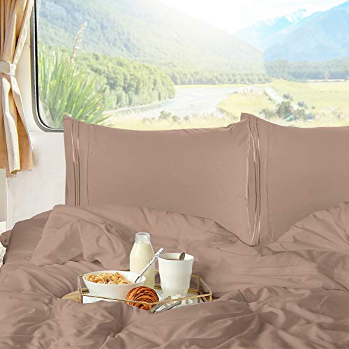 Nestl Khaki Short Queen Sheets for RV, Hotel Luxury RV Queen Sheets Set, 6 Piece Fitted Bed Sheet Set and Pillowcases, Super Soft, Wrinkle-Free, and Breathable Camper Bedding