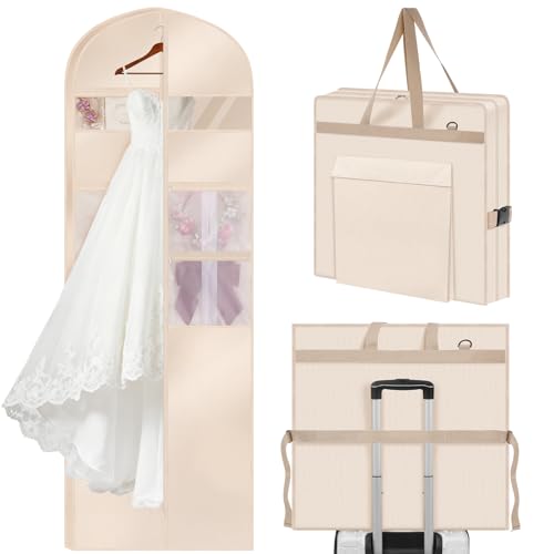 Upgraded Version 72 Wedding Dress Garment Bag Dress Bags for Gowns Bridal Dress Travel Bag with 12Gusseted and Accessory Pockets for Wedding Dress Puffy Gowns Equipped with Shoulder Straps