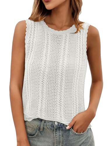 Women's Beach Cover Up Sleeveless Crochet Vest Summer Lightweight Hollow Out Mesh Sweater Top Vacation Swimwear 2025
