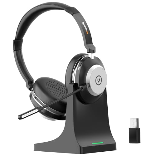 Wantek Kabelloses Headset mit Mikrofon, Bluetooth Headset mit Ladestation, Wireless Kabelloses...