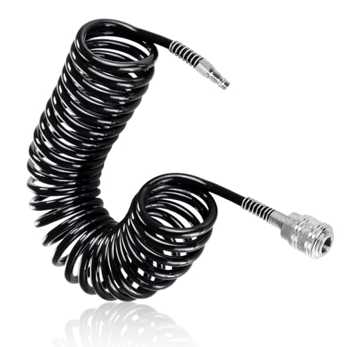 TIANLIN Manguera Compresor Aire 5m, Manguera Aire Comprimido PU Negro 12x8mm con Acople Rápido, Manguera para Compresor de Aire y Herramientas Neumáticas