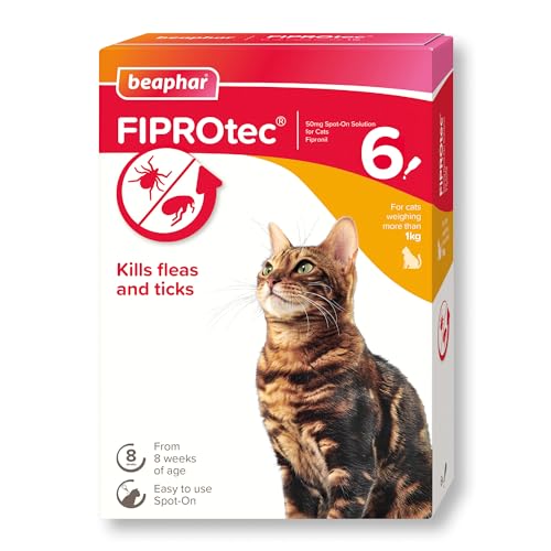 Beaphar | FIPROtec Spot-On for Cats | Kills Fleas & Ticks | Vet Strength Treatment | Easy to Apply | Suitable for Cats & Kittens from 8 Weeks of Age, Weighing more than 1kg | 6 Pipettes