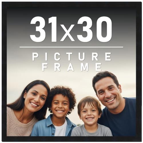 31x30 Frame Black Picture Frame - Complete Modern Photo Frame Includes UV Acrylic Shatter Guard Front, Acid Free Foam Backing Board, Hanging Hardware Wood Wall Frames for Family Photos - no Mat