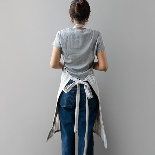 Image of Kitchen Apron - 100% Cotton, Adjustable Neck strap, Large Pocket - Unisex Apron for Men & Women - Cooking, Baking, BBQ, Gardening - Solid Colours, Striped and Checkered Patterns