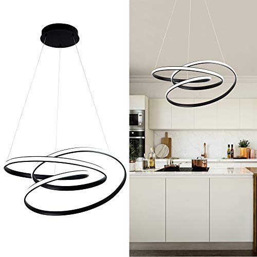 One-Day Sale: Up to 80% Off WELAKI LED Chandelier, 80W 6000K Dimmable,Modern Pendant Light Fixture for Kitchen Island, Restaurant, Dining Room, Living Room, Bedroom (Black)